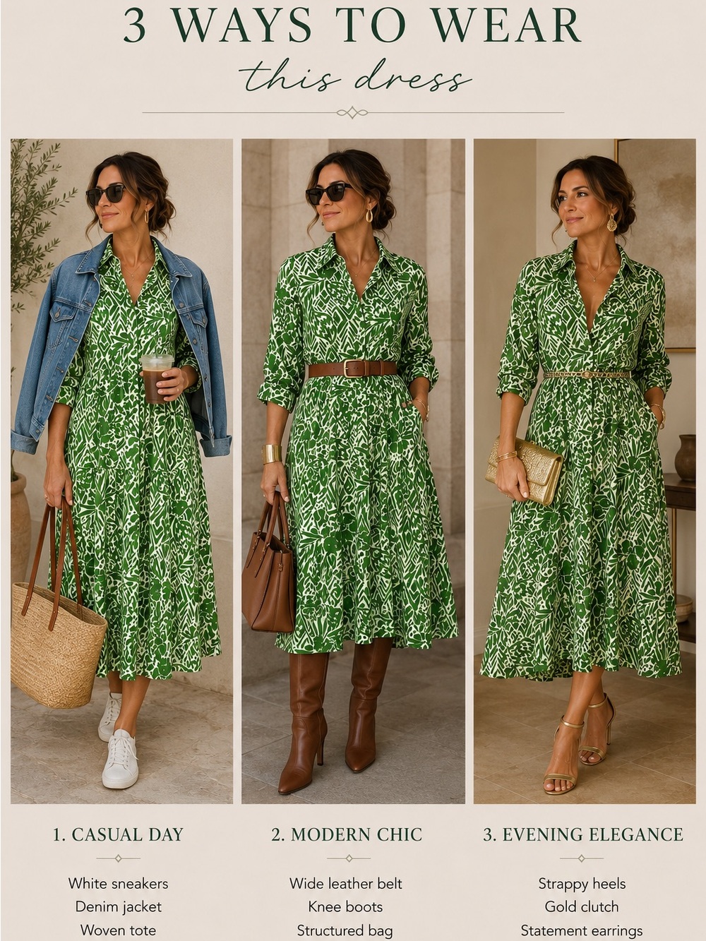 Zara Green Printed Midi Shirt Dress